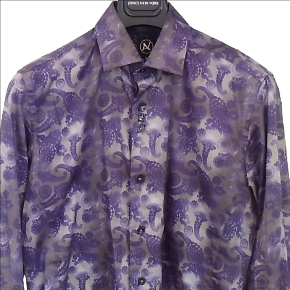 Au Noir Men's Button Up Long Sleeve Paisley Cotton Dress Shirt Size M - Picture 4 of 16